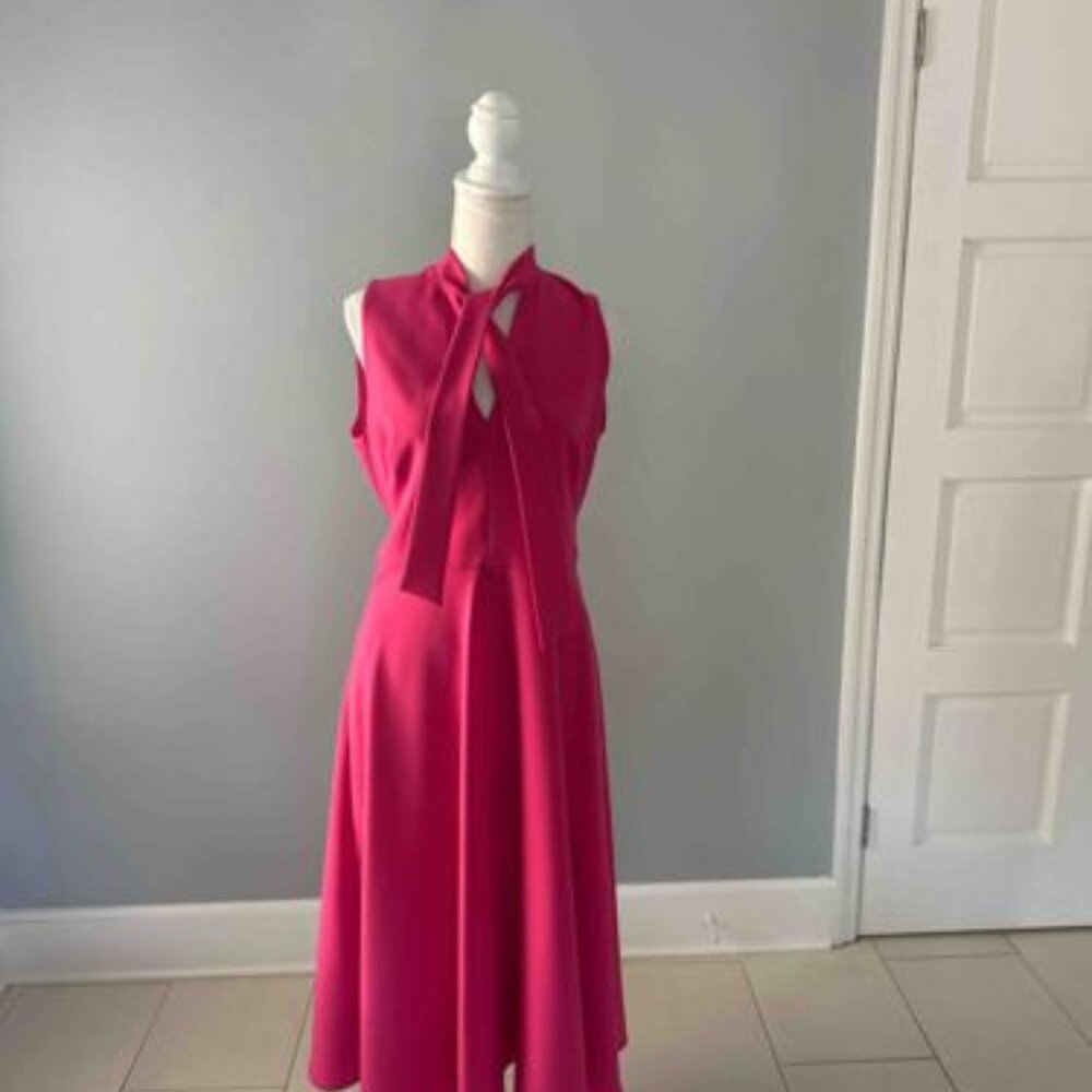 Fuchsia Pink Sleeveless A-Line Dress with Tie-Neck Scarf